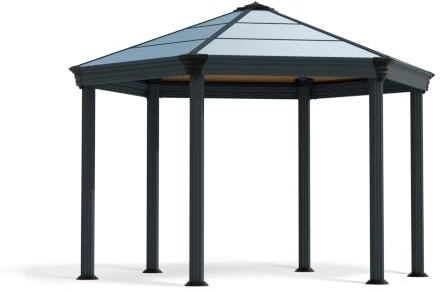 Canopia by Palram Pavillon wasserdicht Roma Hexagon Gartenpavillon stabil und Winterfest 3.6x4 m Alu Grau