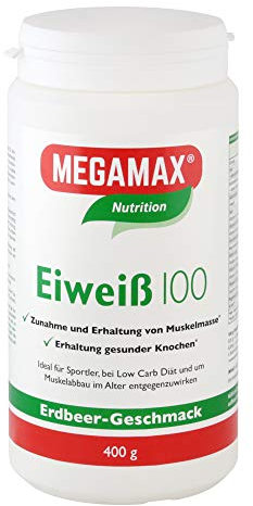 Megamax Eiweiss Erdbeere 400 g | Molkenprotein + Milcheiweiß Für Muskelaufbau ,Diaet | 2k-Eiweiss ideal zum Backen | hochwertiges Low Carb Shake | aspartamfrei Protein-pulver mit Aminosäuren