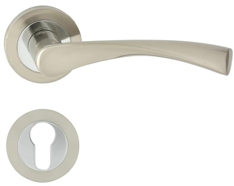 domino Türgriff Drückergarnitur PZ - Profilzylinder Set Rund-Rosette Türklinke für Zimmertür, Bürotür, Kellertür & Innentür Türbeschläge aus Aluminium Chrom/Nickel ROMANA-R M6/M9