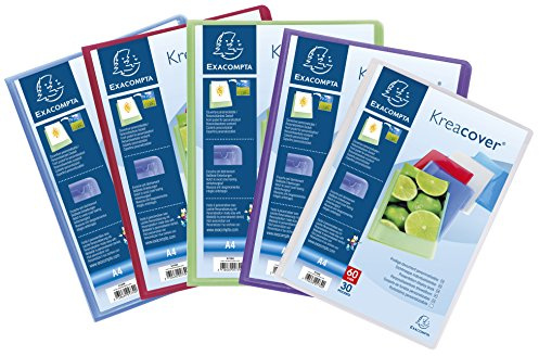 Exacompta 5739E 12er Pack Sichtmappe KeaCover aus Kunststoff DIN A4 mit 30 Klarsichthüllen, 60 Sichten, perfekt für die Schule und das Büro Aktenhülle, Prospekthülle, farbig sortiert