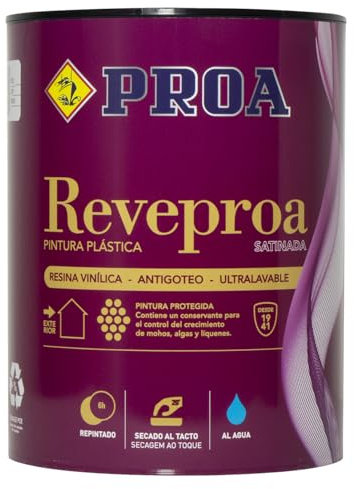 Pintura satinada PROA antihumedad. Blanco. 4 L.