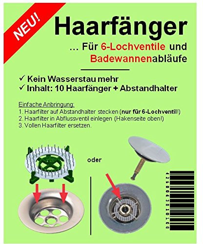 HäkchenRein Haarsieb Haarfänger 10er mit Abstandhalter | Für Waschbecken Badewanne Dusche Waschtisch | Sieb für Abflussventil