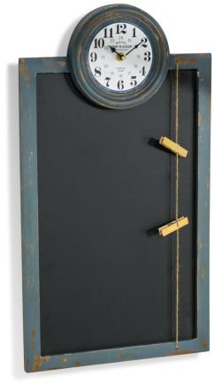 DbKW Großes Memoboard mit Uhr, Wandtafel, Notizen, Küchenuhr, Bürouhr, Tafel, 60 x 33 cm, MDF, Kreidetafel