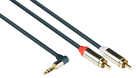 Good Connections GC-M0066 - Cavo audio di alta qualità, 3,5 mm, connettore jack ad angolo destro su 2 connettori RCA (Cinch), OFC, alloggiamento interamente in metallo, 3 m, blu scuro