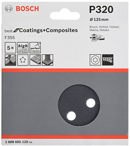 Bosch PRO F355 Schleifblatt, 125 mm, 320, 5-tlg. | für Beton, Harter Stein, Körnung 320, Professional Zubehör Exzenterschleifer