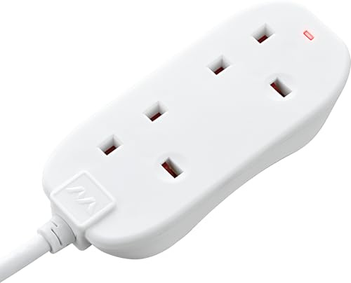 Masterplug Two Socket Double Extension Lead, 10 Metre Cable, Power LED Indicator, Unswitched, 2-Way Plug Extension Cable, Power Strip, Basic Power, White, 13A, 2G, 10m, BTN10N