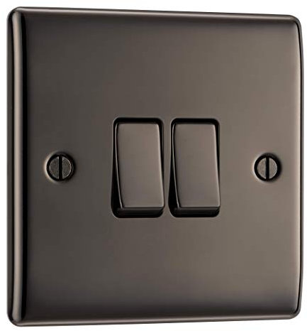 BG Electrical Double Wall Light Switch, 2 Way, Raised and Slim Profile, Round Edges, Nexus Metal, Black Nickel, 20A, 16AX, NBN42