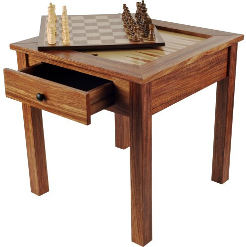 Game Table - 3-in-1 Reversible Tabletop with Veneered Wood, Chess, and Backgammon Gameboards - Game Room Furniture by Trademark Games