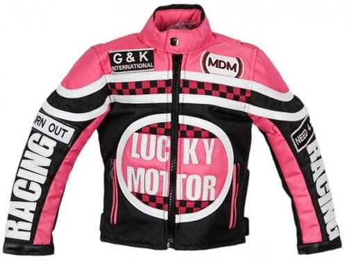 MDM Mädchen Motorradjacke in rosa für Kinder, Bikerjacke, Racing Jacke (M)