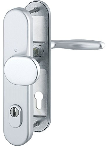 HOPPE Haustür Eingangstür Wechselgarnitur VERONA - Ö-Norm Entfernung 88mm, silber eloxiert, Langschild Profilzylinder für Türstärke 42-47mm, mit Kernziehschutz, Prüfung: RC2 nach EN 1906, 1 Stück Sicherheitsbeschlag