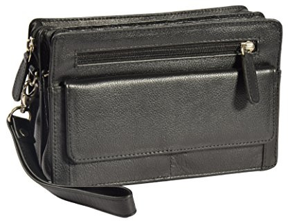 Herren-Handgelenktasche aus echtem Leder, Clutch, Reisen, schwarz, Fahrerhaus, Geldtasche, Organizer, Manntasche, A210, Schwarz , M