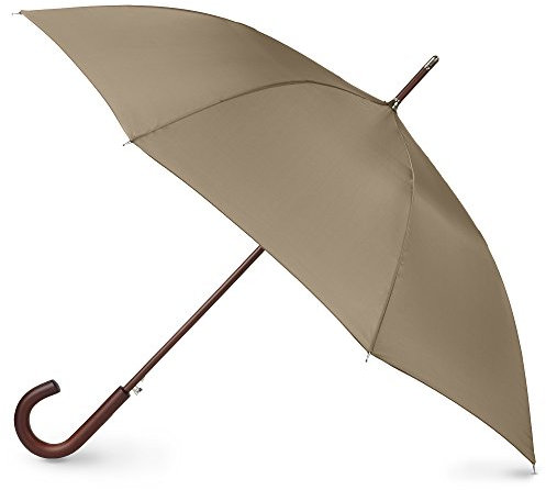 Tote's Men's Eco Auto Open Wooden Handle J Stick Umbrella, Beige, One Size, Auto Wooden Stick