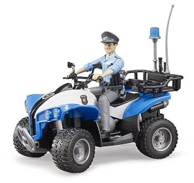 Bruder Police Quad with Police Figure and Accessories – 1:16 Scale Emergency Vehicle Toy, Compatible with Bruder Figures & Bworld Accessories, For Kids Ages 3+