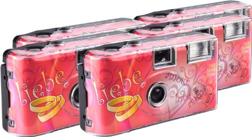 TopShot Love Hearts Lot de 5 appareils Photo jetables 27 Poses avec Flash