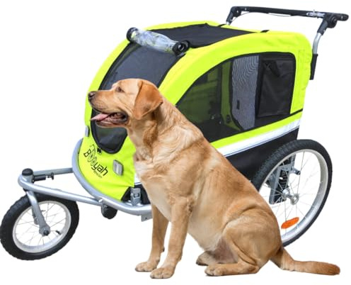 Booyah Large Pet Bike Trailer Dog Stroller & Jogger with Shocks Non Tipping. Green/Yellow