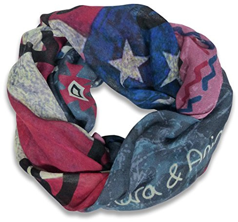 Lara & Anica - Modal Loop Schal in rosa pink grau rot blau - Schlauchschal Rundschal - Gr. 2 x 80 x 100 cm