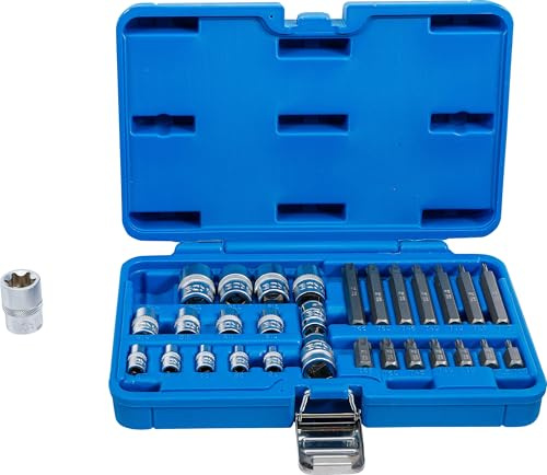 BGS 5025 | Bit-/Steckschlüssel-Satz | E-Profil/T-Profil (für Torx) | 30-tlg | Chrom-Vanadium-Stahl | Verchromt, matt | Antrieb Innenvierkant 6,3 mm (1/4), 10 mm (3/8), 12,5 mm (1/2) | Bit-Adapter
