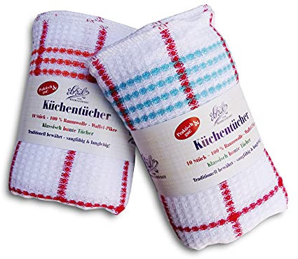 Schulz- Bunte Waffel-Pikee-Küchentücher 2 x 10er Pack - ca.33 x33cm- 100% Baumwolle - langlebig & praktisch!
