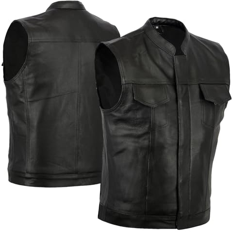 Bikers Gear Australia The Revolver - Gilet in pelle, stile Sons of Anarchy, senza maniche, da motociclista