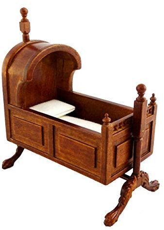 Melody Jane Dolls Houses Walnut Tudor Hooded Rocking Cradle Cot Crib JBM Nursery Furniture