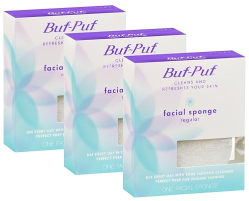 Buf-Puf Facial Sponge, Dermatologist Developed, Removes Deep Down Dirt & Makeup That Causes Breakouts and Blackheads, Reusable, Exfoliating, White, 3 Count