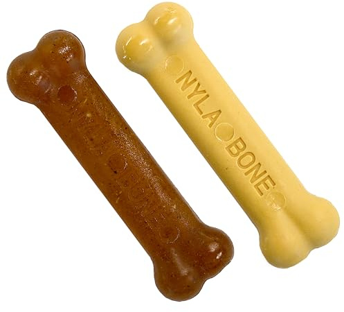 Nylabone Set de 2 Jouet à Mâcher Os Arôme Poulet/Os Arôme Beurre de Cacahuètes pour Les Tout Petits Chiens Jusqu'à 7 kg