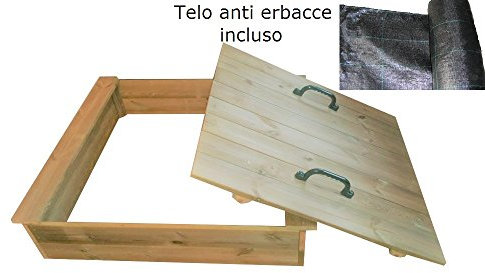 Sabbiera/Piscina di palline quadrato con coperta in legno e telo anti erbacce