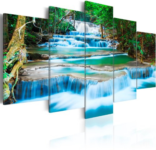 Cuadros B&D XXL Acrylglasbild Landschaft 200x100 cm 5 Teilig Wandbild auf Acryl Glasbilder Kunstdruck Moderne Acrylglas Platte Wanddekoration Geschenke Heimdekoration Glasbild Wasserfall Baum Wald