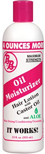 Bronner Bros Oil Moisturizer Hair Lotion with 10,000mg Castor Oil & Aloe Vera – Lightweight & Non-Greasy Scalp & Hair Moisturizer for Conditioning & Protection – For All Hair Types & Styles, 12 fl oz