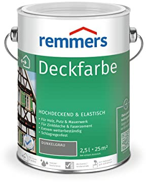 Remmers Deckfarbe dunkelgrau, 2,5 Liter, Deckfarbe für innen und außen, Wetterschutzfarbe viele Untergründe, hochdeckend, wetterfest
