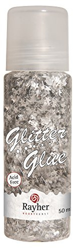 Rayher 30188606 Glitter-Glue Space, Flasche 50ml, silber