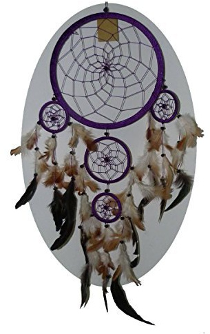 Simandra Original handgefertigter Traumfänger – hängender Dreamcatcher aus natürlichen Materialien handgefertigt ca. 80 cm lang, Durchmesser größter Ring 32 cm