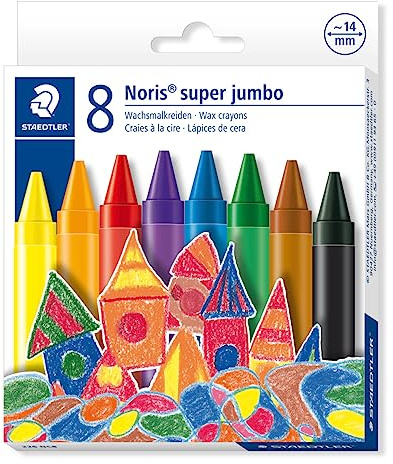 STAEDTLER Noris Super Jumbo 226 Wachsmalstifte – 8er Set, 14 mm | Papierumwickelt, brillante Farben – für Kleinkinder, kleine Hände – Art.-Nr. 226 NC8