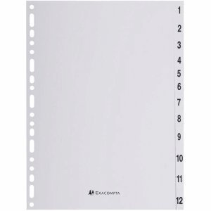 Exacompta 10 x Register A4 PP 12-teilig 1-12 grau