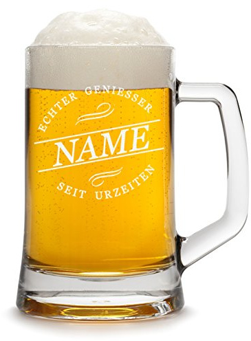 Bierkrug Personalisiert mit Gravur eines Namens - Bierseidel Geschenk zum Geburtstag - Motiv Geniesser seit Urzeiten 0,3l