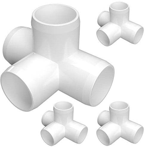 FORMUFIT 1-1/4” 4-Way Tee Furniture Grade PVC Fitting in White, Made in USA, UV-Resistant, Impact-Proof, 1.660” Actual Socket Diameter (Pack of 4) - F1144WT-WH-4