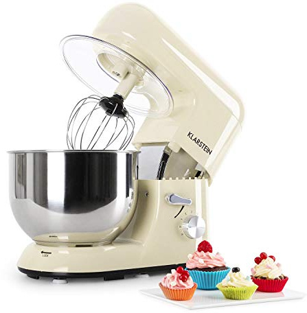 Klarstein Küchenmaschine, Knetmaschine mit 5L Schüssel, 2000W Profi Küchenmaschine mit Knethaken und Schneebesen, Universal 6 Stufen, Teigmaschine zum Rühren, Kneten und Aufschlagen