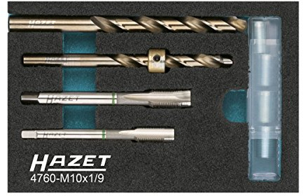 HAZET Glühkerzen Reparatur-Satz 4760-M10X1/9, 9-teilig, Länge 185 mm | Länge 185 mm, Breite 153 mm, Höhe 52 mm, 548 g, 9-teilig, Gewinde-Reparatur ohne Demontage des Zylinderkopfes