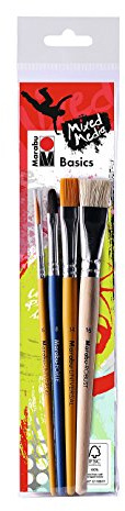 Marabu 0184000000202 - Pinselset Basics, Robust-Pinsel für Acrylfarben und -pasten, Universalpinsel für Acrylmalerie und Forte Pinsel für Pasten und Gele, 4 Pinsel in den Größen 16, 14, 8 und 6