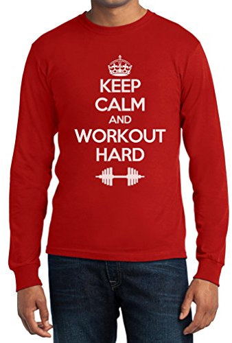 Gym Kraftsport Kleidung - Keep Calm and Workout Hard Langarm Rot X-Large T-Shirt