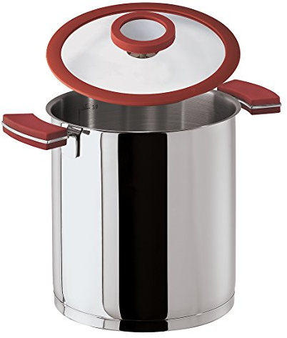 Sambonet 12'O'Clock Red Pentola Ø 16 cm con Coperchio, Acciaio Inox 18/10, Manici Antiscottatura in Silicone Rosso, con Interno Graduato