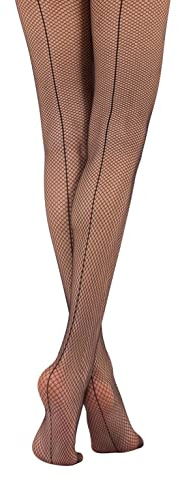 CALZITALY Fishnet Tights in Black with Back Seam for Women - Professional Latin Fishnet Pantyhose Tights for Women with Nude Toes - Black pantyhose for women in Small, Medium/Large, Extra Large