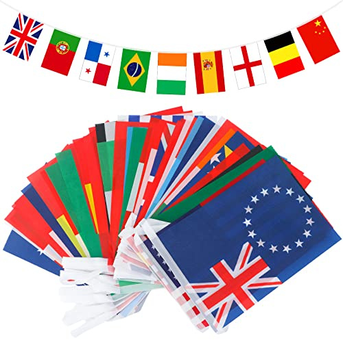 G2PLUS 50 Drapeaux du Monde,13M Fanion Bannière,avec 50 Différents Drapeaux Nationaux,pour Bar,Clubs Sportifs,Événements Internationaux Célébration Décorations (21x14CM)