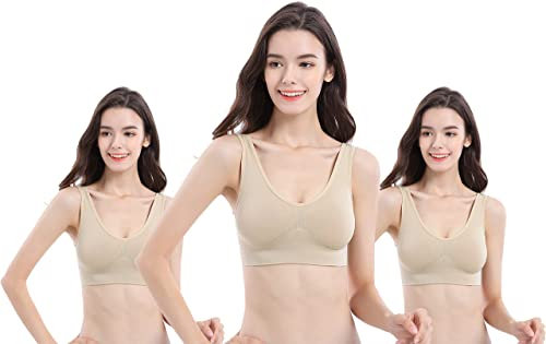 UtopyaUK 3 6 9 Pack Comfort Bra Women Girls Crop Top Seamless Bra Sleep Yoga Bralette Stretch Bras Sports Vest Wireless Post Surgery Bra Wire Free, 3 Beige, S