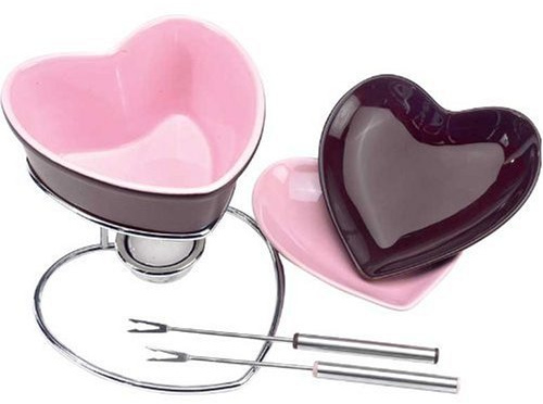 Chantal 2 Cup Sweetheart Fun Fondue Set, Semi Gloss Chocolate and Pink by Chantal