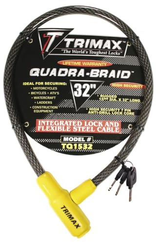 Trimax TQ1532 Trimaflex integriertes Kabelschloss mit Schlüssel, Gelb/Schwarz, 81,3 cm Länge x 15 mm