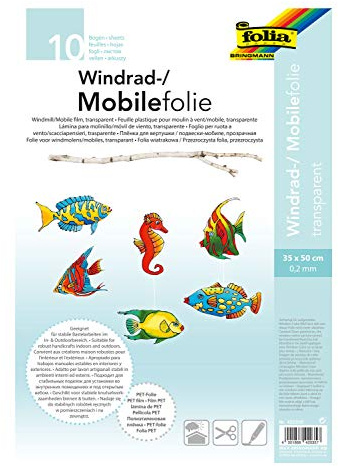folia 420350 - Mobilefolie, Windradfolie, PVC, transparent, 0,2 mm, 35 x 50 cm, 10 Bogen - zum Basteln von Mobiles oder Windrädern