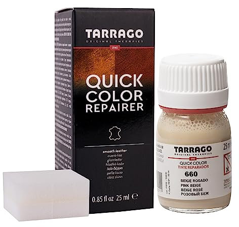 Tarrago | Quick Color 25 ml | Tinte Para Zapatos y Accesorios de Piel, Cuero Liso y Lona | Tintura de Secado Rápido Que Repara y Protege el Calzado de Pequeños Desgastes (Beige Rosado 660)