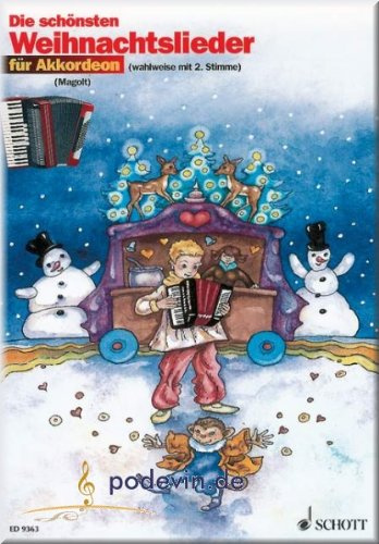 Die schönsten Weihnachtslieder sehr leicht bearbeitet - Akkordeon Noten | ©podevin-de [Musiknoten]