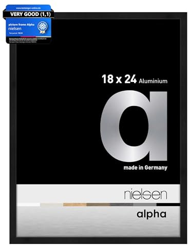 nielsen Aluminium Bilderrahmen Alpha, 18 x 24 cm, Schwarz | Aluminium Fotorahmen im Hoch- & Querformat zum Auftstellen und Aufhängen Schwarz matt Echtglas